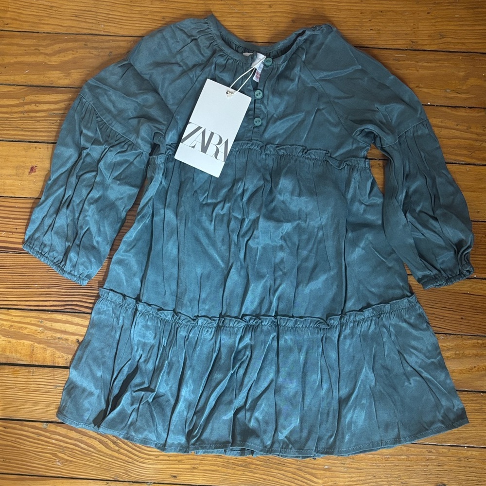 Zara Teal Tiered Button-Front Dress